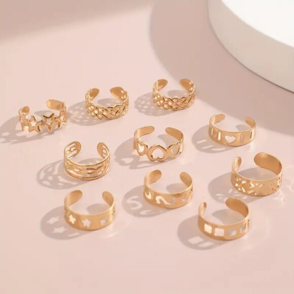 Toe Rings Foot Jewelry 10 Gold Adjustable Beach Boho Trendy Stylish Glam Goddess - Picture 1 of 4